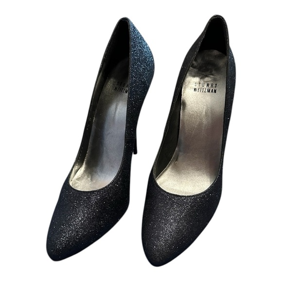 Stuart Weitzman Navy Dagger Mini Glitter‎ size 8.5 EU 5" Stiletto Heel Designer - Picture 1 of 6